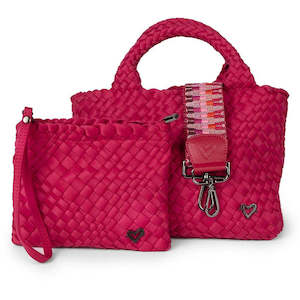 preneLove Brandon Mini Woven Neoprene Small Tote Bag with Wrist Clutch Cranberry Red