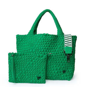 preneLove London Large Woven NeopreneTote Bag with Wrist Clutch Kelly Green