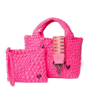 preneLove Brandon Mini Woven Neoprene Small Tote Bag with Wrist Clutch Magenta