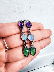 Amethyst, Moonstone and Serpentine earrings