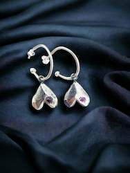 Jewellery: UpsideDown Heart hoops with Pink Sapphire and Pink Tourmaline - Silver