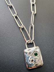 Padlock chain - Emerald, Pink Sapphire + Black Spinel