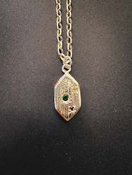 Jewellery: Heavy Hex Pendant - Emerald, Peridot + Black Spinel