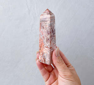 Pink Crazy Lace Agate 4-Sided Tower | Happiness