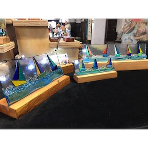 Gift: Christina Bonallack Glass Art Tile Sail Boats 16cm x 8cm