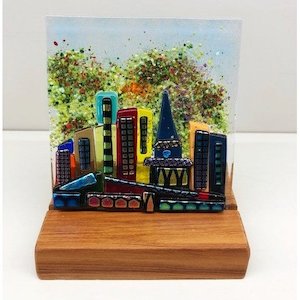 Christina Bonallack Glass Art Tile City Scape 13cm x 13cm