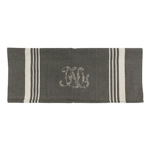 French Country Charcoal with White Stripe Monogram Tea Towel