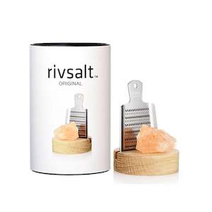 RIVSALT Original - Himalayan Salt with Stainless Steel Grater and Oak Stand