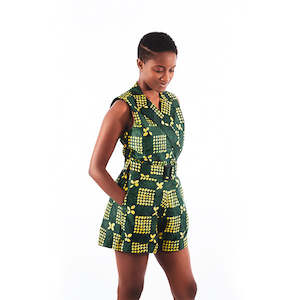 Jumpsuits: Layo Blazer Playsuit (Green Adire)