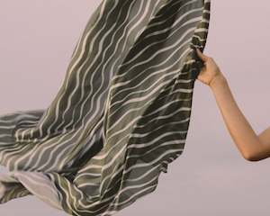 LAND Essentials Silk Sarong | Olive Ocean Waves