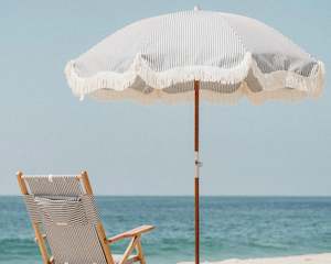 Business & Pleasure | Premium Beach Umbrella | Lauren Navy Stripe