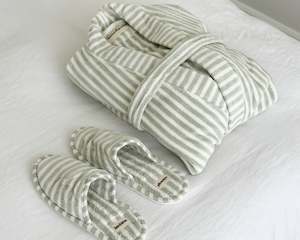 Business & Pleasure | Robe & Slipper Set | Lauren Sage Stripe