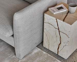 Vitrine Marble Block Side Table | Brown Vein