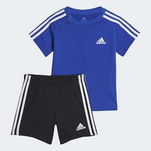 AA-O22 (Adidas essentials sport 3 stripes shorts and tee set semi lucid blue/whi…