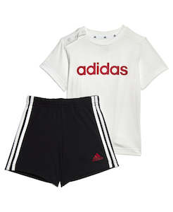 AA-N22 (Adidas organic cotton 3 stripes essentials shorts and tee set white/blac…