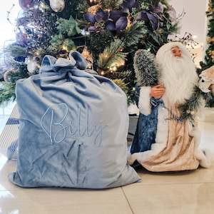 Velvet Santa Sacks - Dusty Blue