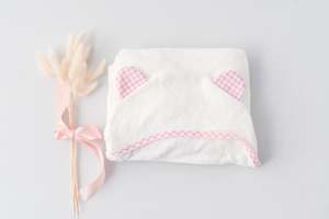 Internet only: Personalised 100% Bamboo White Hooded Towel - Pink Gingham