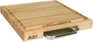 John Boos Co: Boos Block Newton Prep Master Maple Wood Reversible Cutting Board with Juice Groove & Pan - 45cm x 45cm x 6cm