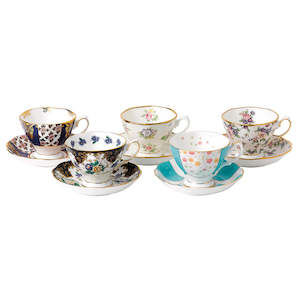 Gift: Royal Albert 100 Years 10 Piece Set Cup & Saucer 1900-1940