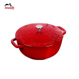 Gift: Cast Iron 24cm Snowflake, Cherry red, Round French Oven