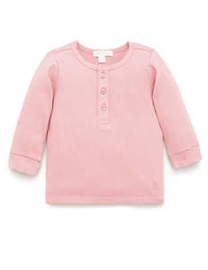 Purebaby Rib Long Sleeve Henley Tee - Dusty Rose