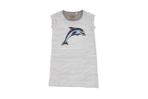 Wild Republic Girls Dolphin Applique Dress - Grey Stripe