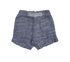 Tiny Twig Organic Smocked Shorts - Chambray