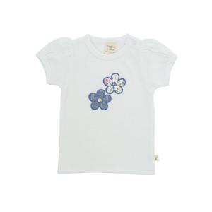 Tiny Twig Organic Puff Sleeve Tee - White With Flower Applique