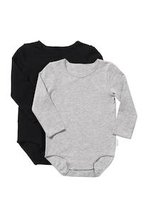 Bonds Wonderbodies Long Sleeve Bodysuit 2 Pack - Black/Grey