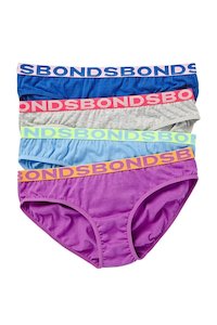 Bonds Girls Bikini 4 Pack - Purple/Blue/Grey/Blue