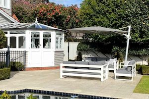 Furniture: 3M x 3M Square Sunbrella® Cantilever Umbrella in 'Graphite' - Outside Space