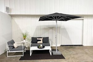 Furniture: END-OF-LINE SALE: 2.1M x 2.1M Square Centre Pole Umbrella Canopy Sunbrella Coal - Outside Space