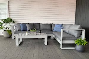 Bask Corner Outdoor Modular Sofa & Coffee Table (grey frame) - Outside Space