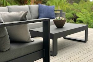 Bask Outdoor Lounge Set: 3-seater, 2-seater & coffee table (charcoal frame) …