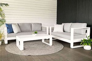 Bask Outdoor Lounge Set: 3-seater, 2-seater & coffee table (white frame) - Outside Space