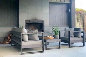 Bask Outdoor Lounge Set: 3-Seater Sofa, Chair, Coffee Table (charcoal frame) - Outside Space