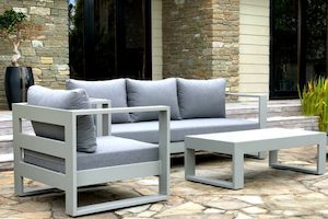 Bask Outdoor Set: 3-Seater Sofa, Chair, Coffee Table (grey frame) - Outside Space