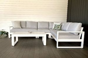 Unwind Outdoor Corner Sofa & coffee table (white frame) - Outside Space