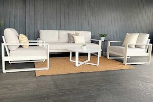 Furniture: Unwind Range: 3-seater, 2 single chairs & Stella round coffee table (bone frame) - Outside Space