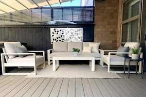 Unwind Range: 3-seater sofa, 2 single chairs & coffee table (bone frame) - Outside Space