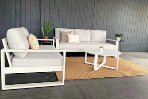 Furniture: Unwind Outdoor suite: 3-seater, 2-seater & Stella round coffee table (bone frame) - Outside Space