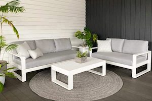 Unwind Outdoor suite: 3-seater, 2-seater & coffee table (white frame) - Outside Space