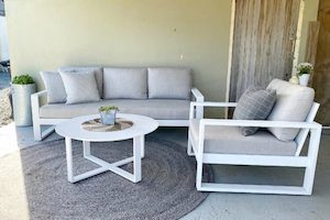 Unwind Outdoor suite: 3-seater sofa, single chair,& Stella round coffee table (w…