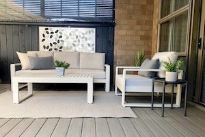 Unwind Outdoor suite: 3-seater sofa, single chair,& coffee table (Bone frame) - …