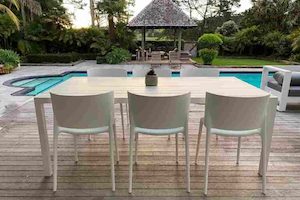 Furniture: Dinner at Ours Range: Bone 2M Outdoor Table, 6 Vondom Chairs (3 chair colours) - Outside Space