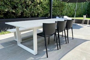 Furniture: The Long Lunch Range: Outdoor Dining Table (White) 2.4M,Bench & 3 Vondom Chairs (3 chair colours) - Outside Space