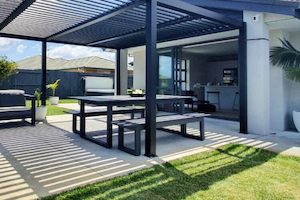 The Long Lunch Range: 2.4M outdoor dining table & 2 bench seats (charcoal) -…