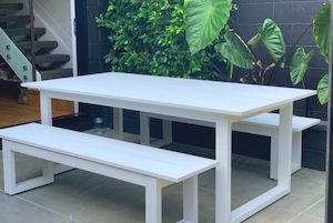 Furniture: LONG LUNCH WHITE 2M TABLE/2 BENCHES - Outside Space