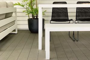 Dinner at Ours Range: White 1.4M Outdoor Table, Bench & 2 Rakino Chairs - Outside Space