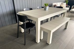 Furniture: Alfresco Range: Bone 1.8M Outdoor Table,1 Bench & 4 Amado Chairs (4 chair colours) - Outside Space